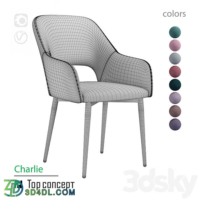 Chair Charlie swivel 90 degrees 3D Models