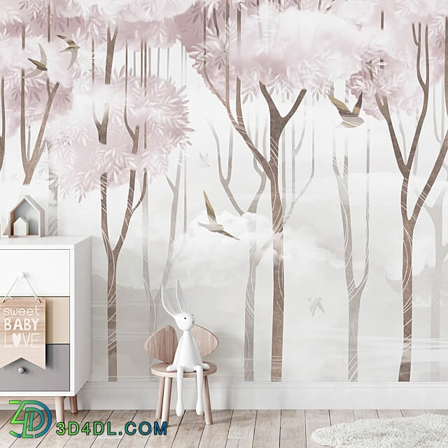 Creativille wallpapers 2640 Forest with Clouds and Birds 3D Models