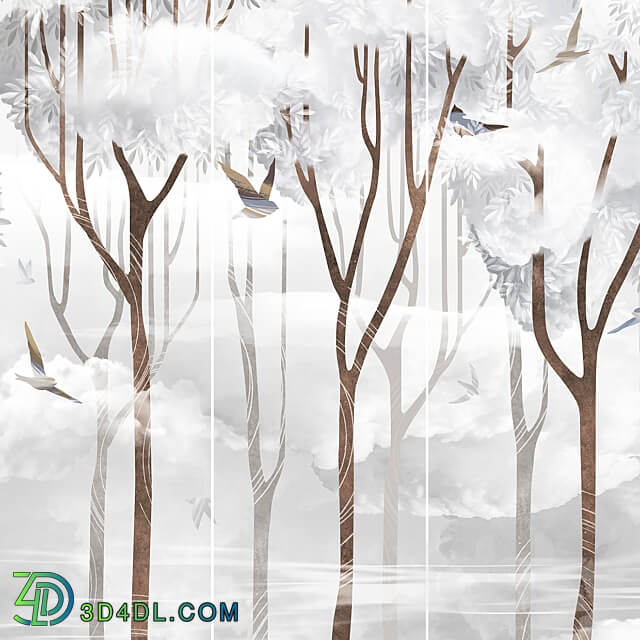 Creativille wallpapers 2640 Forest with Clouds and Birds 3D Models