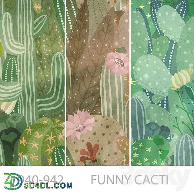 Wallpapers Funny cacti Designer wallpapers Panels Photowall paper Mural 3D Models