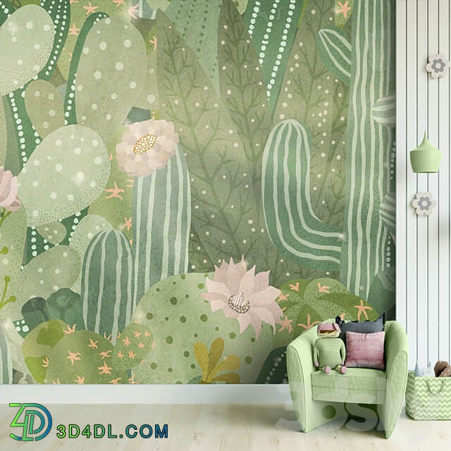 Wallpapers Funny cacti Designer wallpapers Panels Photowall paper Mural 3D Models