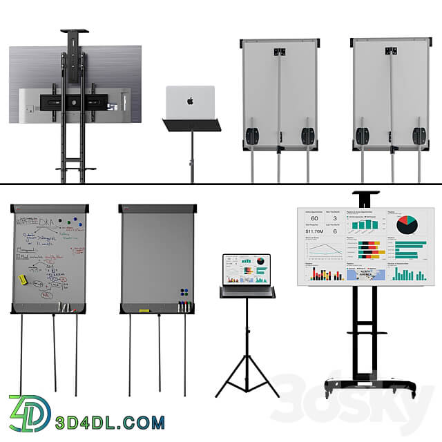 Office presentation set 1 Macbook air 2022 OLED65CXRLA LG CX 65 4K Smart OLED Marker board magnetic partition flipchart Office furniture 3D Models