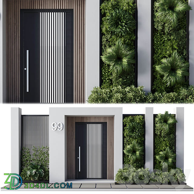 Door outdoor entrance and fence and graden 04 3D Models