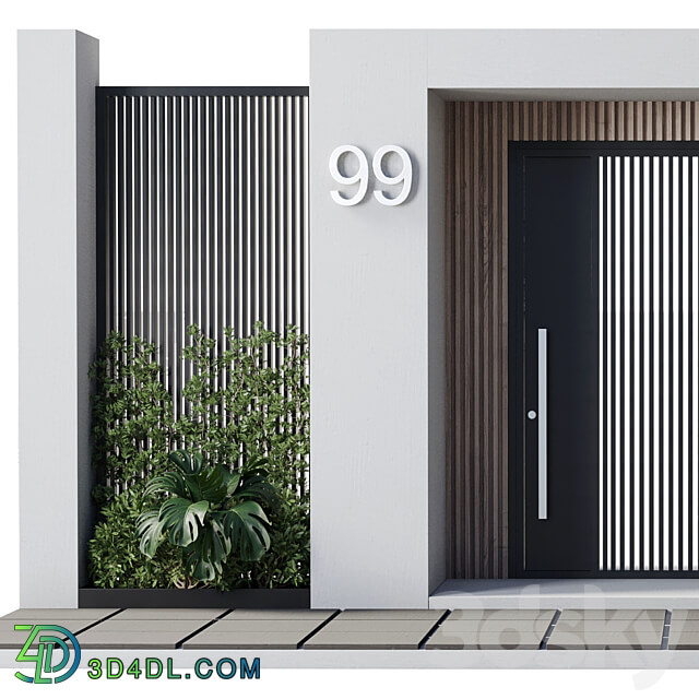 Door outdoor entrance and fence and graden 04 3D Models