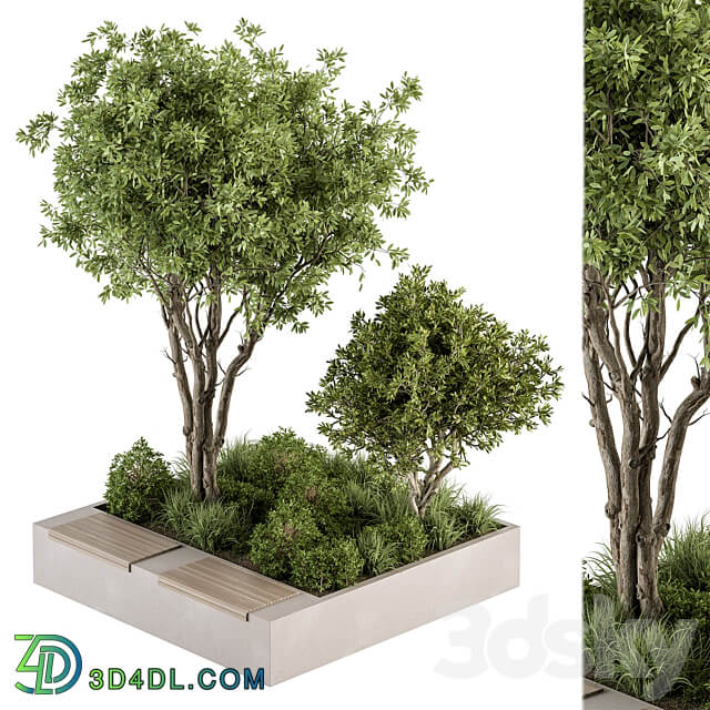 Urban Furniture Bench with Plants 45 3D Models
