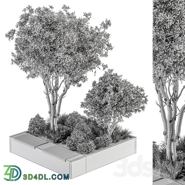 Urban Furniture Bench with Plants 45 3D Models