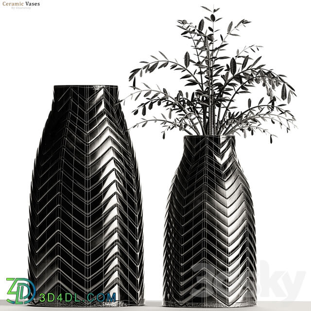 Crate barrel Adra Vases with Plants 3D Models