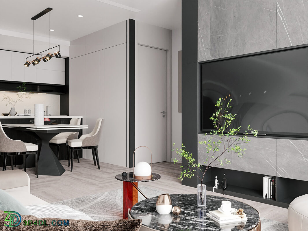  3D Living Room - Kitchen Interior by Tienn Baoo