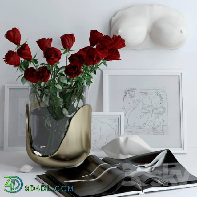 Set with roses marble bust and lips