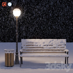 Snow covered bench 3D Models 