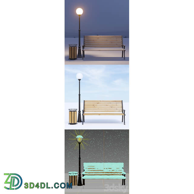 Snow covered bench 3D Models