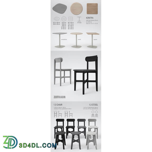 Table Chair Zeitraum 1.3 Stool and 1.3 Chair with Kontra Table