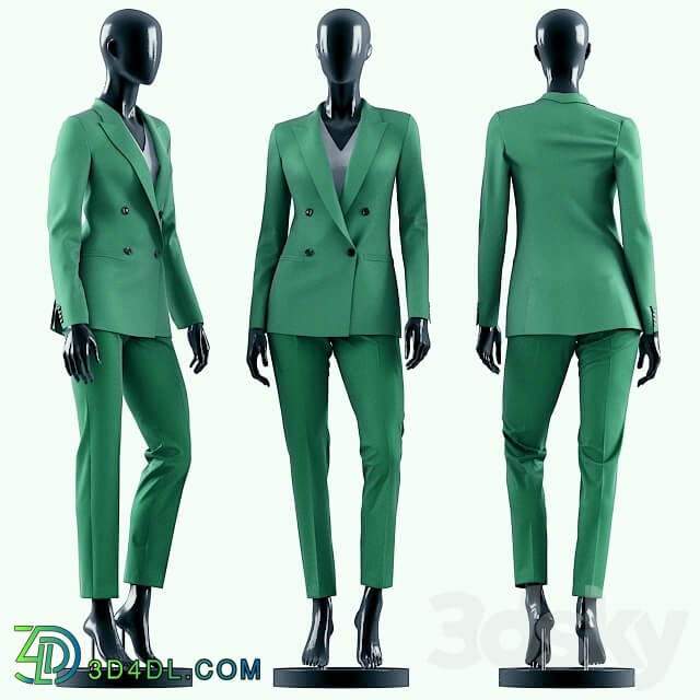 Woman Green Suit Clothes 3D Models