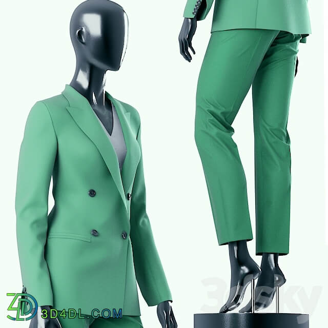 Woman Green Suit Clothes 3D Models