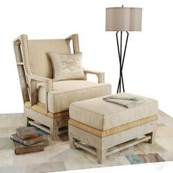 Kathy Kuo Home armchair and ottoman set 