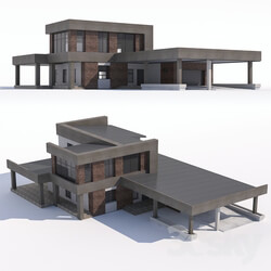 A modern two storey house with an attached garage and a canopy. 