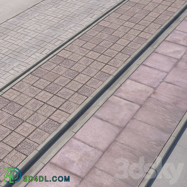 3 variants of pavement with road set 3 3D Models