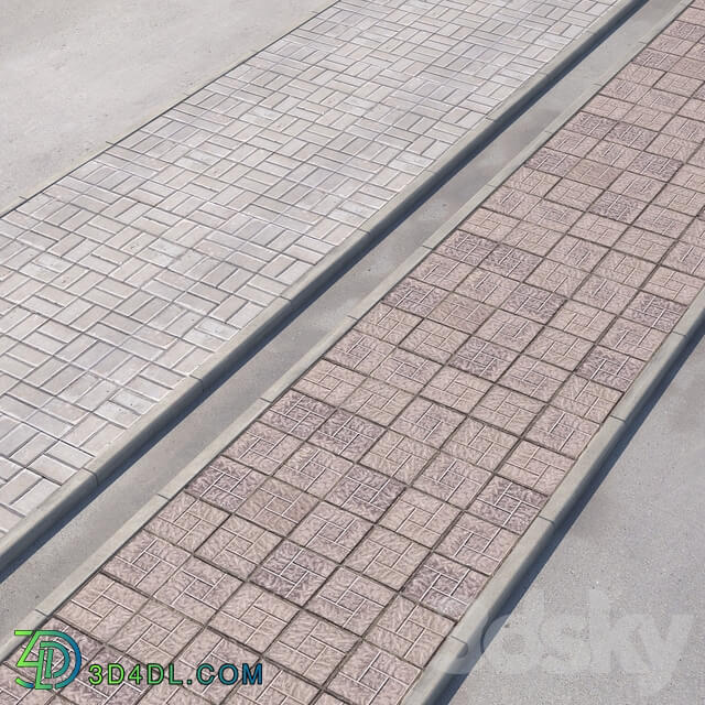 3 variants of pavement with road set 3 3D Models