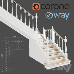 Classic angular staircase with staggered steps 