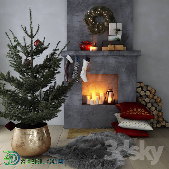 Fireplace with Christmas decor