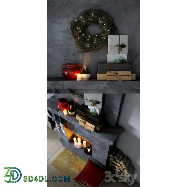 Fireplace with Christmas decor