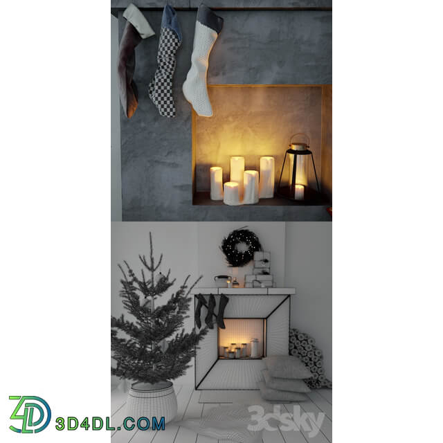 Fireplace with Christmas decor