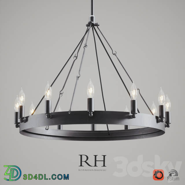 CAMINO VINTAGE CANDELABRA FILAMENT ROUND CHANDELIER IRON Pendant light 3D Models