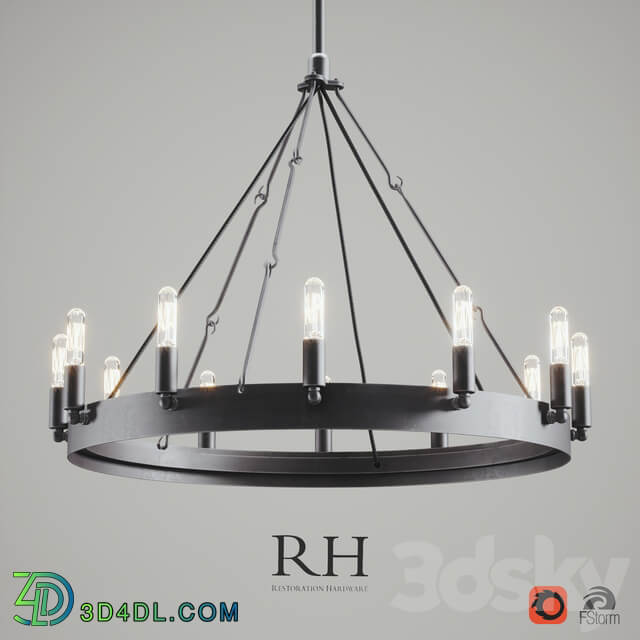 CAMINO VINTAGE CANDELABRA FILAMENT ROUND CHANDELIER IRON Pendant light 3D Models