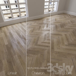 Wood Parquet natural oak Vintage 3 types. Linear chevron herringbone. 