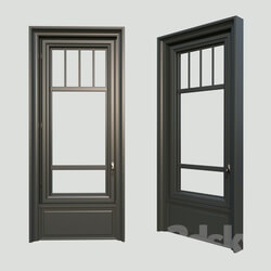 A window in the classical style. The material is dark wood. 