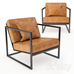 Black Metal Frame and Tan Leather Armchair 