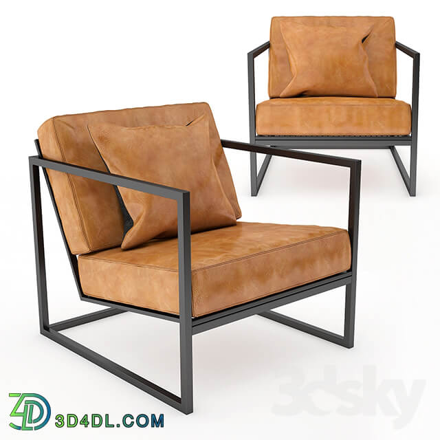 Black Metal Frame and Tan Leather Armchair