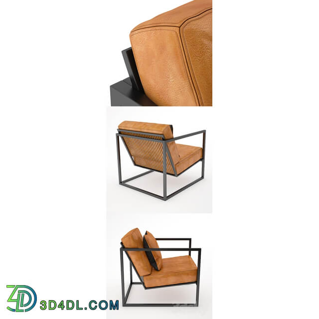 Black Metal Frame and Tan Leather Armchair