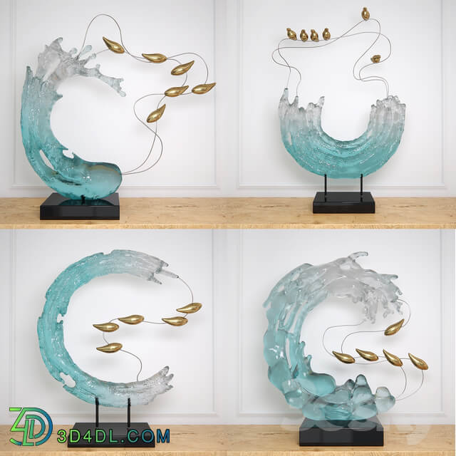 Abstract RESIN sculpture with birds glass material