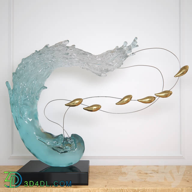 Abstract RESIN sculpture with birds glass material