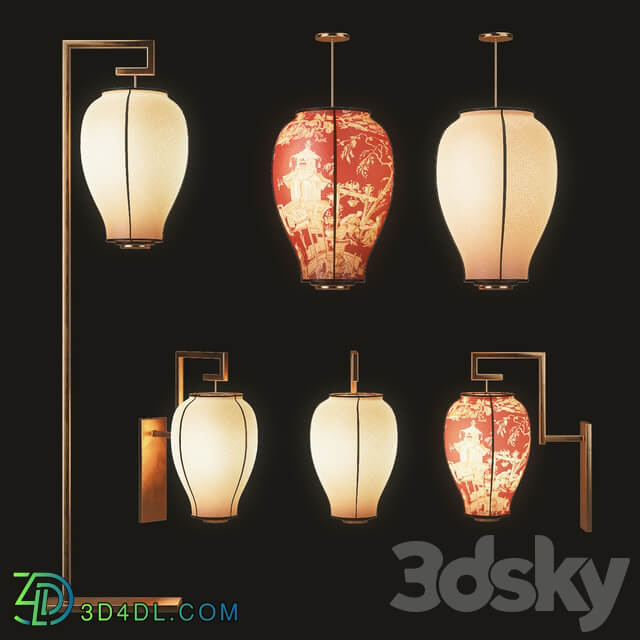 Asian Light Set Pendant light 3D Models