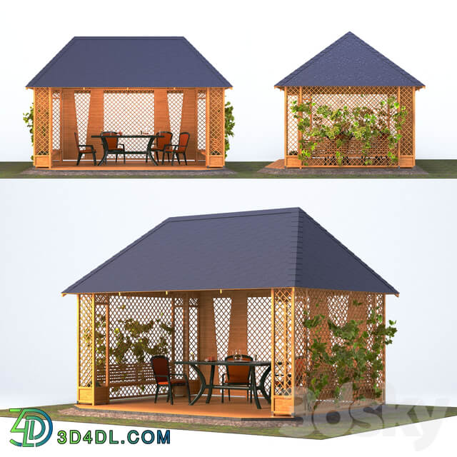 Wooden gazebo with grapes Other 3D Models