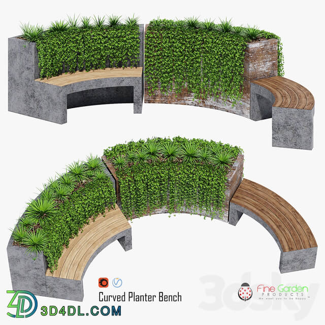 Curved planter bench two Other 3D Models