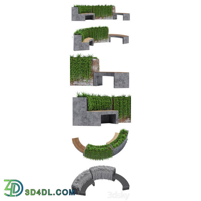 Curved planter bench two Other 3D Models