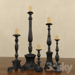 Florentine Carved Wood Candlesticks Black 