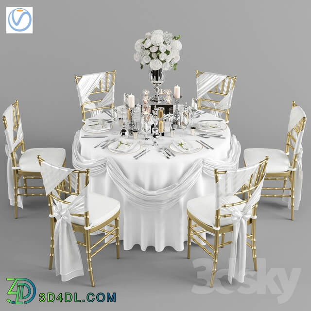 Table Chair Wedding table for 6 persons 2 Vray