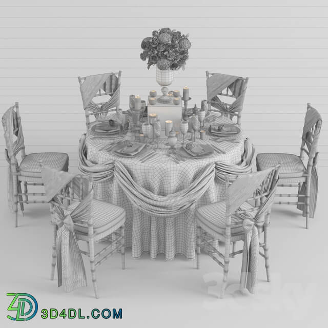 Table Chair Wedding table for 6 persons 2 Vray