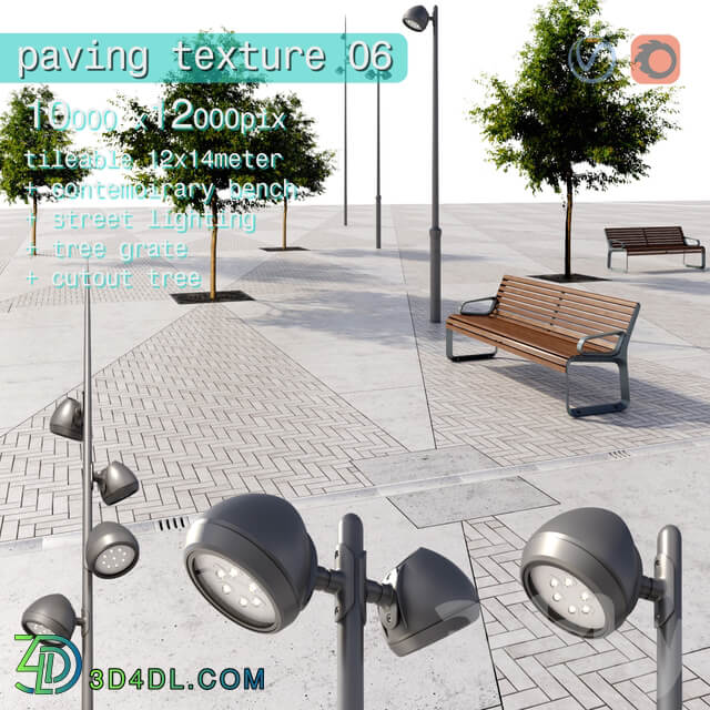 Paving concrete plates mix HR street furniture 06 3D Models