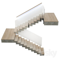 Stairs made of wood and concrete with built in LED illuminated handrail 