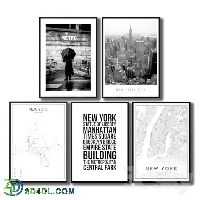 Black and white posters about the city of New York.