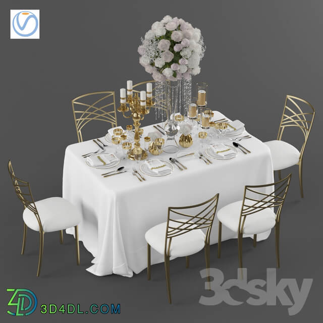 Table Chair Wedding table for 6 persons 3 Vray