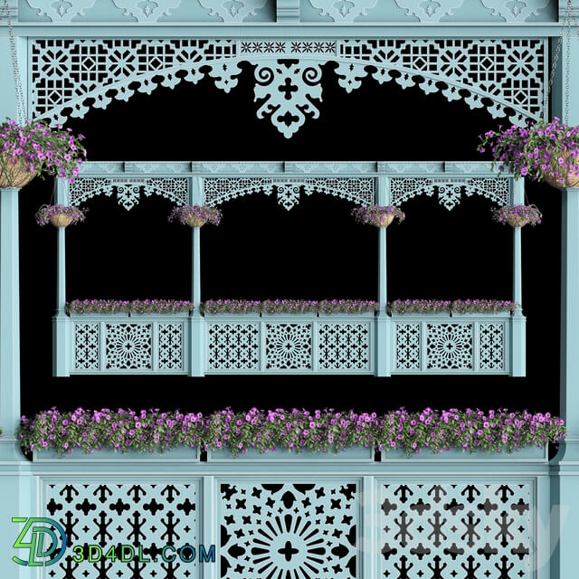 Georgian balcony with flowers Other 3D Models