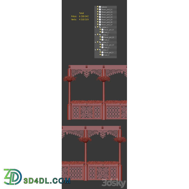 Georgian balcony with flowers Other 3D Models