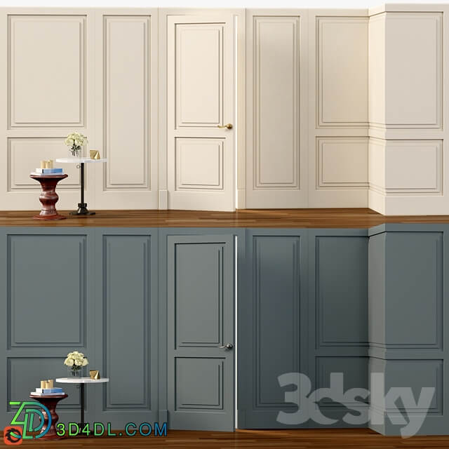 Wall molding. Boiserie classic panels with door