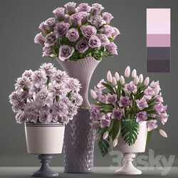 Bouquets set 59. flower bouquet tulip rose vase carnation decor 3D Models 